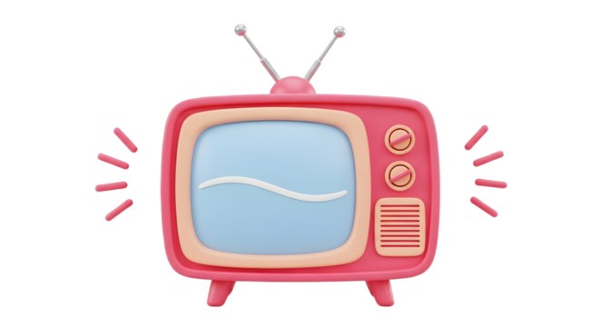 A pink cartoon television with antennas and signal on transparent background