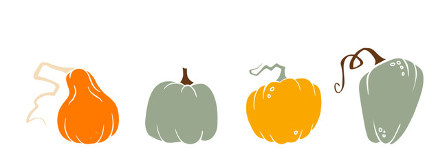 pumpkins set Silhouette collage in autumn hues, for fall branding, packaging, invitations, home decor, stationery, web banners and social media ads