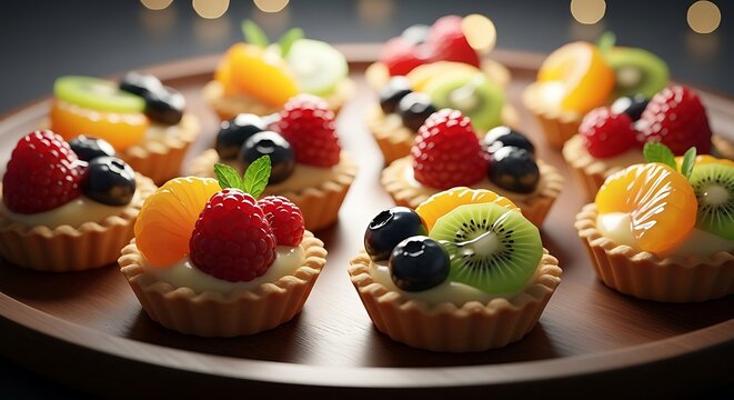 Assorted fruit tarts arranged on a platter for a dessert selection