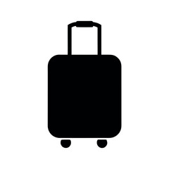 Simple black silhouette of a rolling suitcase with telescopic handle and wheels