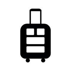 Simple black silhouette of a rolling suitcase with telescopic handle and wheels