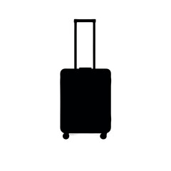 Simple black silhouette of a rolling suitcase with telescopic handle and wheels