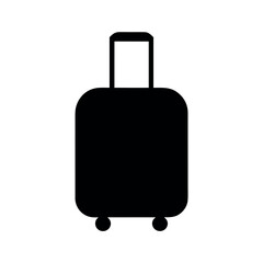 Simple black silhouette of a rolling suitcase with telescopic handle and wheels