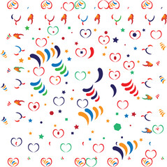 A whimsical collection of colorful heart shapes and abstract designs on a white background