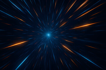 Fototapeta premium Celestial Passage: Glimpses into the infinite, abstract lines of light dance across a deep blue canvas, evoking a sense of interstellar travel.