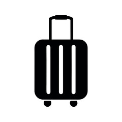 Simple black silhouette of a rolling suitcase with telescopic handle and wheels