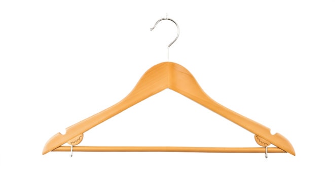 Isolated wooden coat hanger on a black background on transparent background
