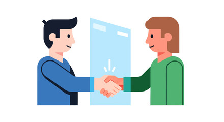 Obraz premium Business Partners Shake Hands Across Digital Interface in Modern Illustration