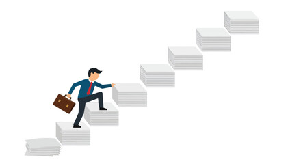 Business Person Ascending Success Ladder Formed From Stacks of Paperwork