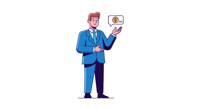 Business Professional Showing Financial Tips and Advice in a Stylized Digital Illustration