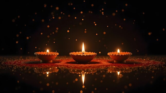 Festive clay lamps with glowing bokeh.