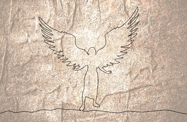 Fototapeta premium Fantasy woman angel with huge bird wings. Lady goddess in dress