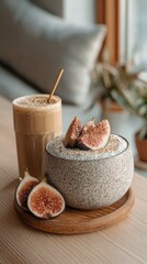 Minimal modern kitchen scene with yerba mate thermos replacing coffee maker, bright airy tones, caffeine alternative concept