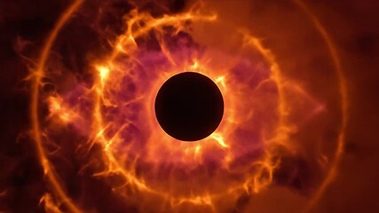 Dynamic Cosmic Eclipse with Fiery Orange Red Plasma Energy Ring Abstract Space Background Mysterious Celestial Event with Turbulent Galactic Nebula - Powered by Adobe