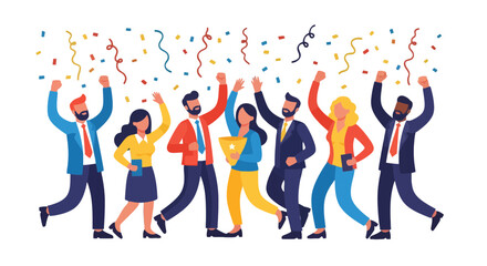 Business Team Celebrating Success With Joy, Triumph, and Vibrant Confetti Showering
