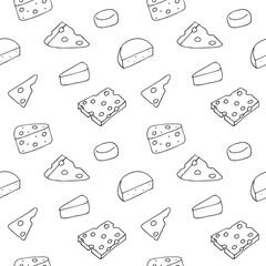 Seamless cheese pattern, hand drawn, vector illustration