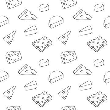 Seamless cheese pattern, hand drawn, vector illustration