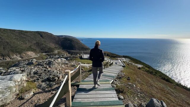Female hiker on Skyline Trail in Cape Breton Nova Scotia