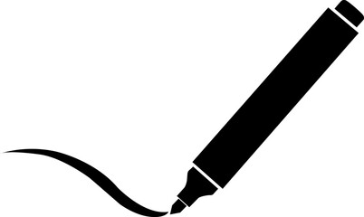 Black silhouette of a marker pen drawing a curved line on a white background simple design silhouette