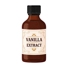 Illustration of bottle of vanilla extract isolated on transparent background for cooking and baking