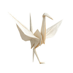 Elegant origami crane isolated on transparent background with intricate details