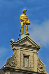 Guildhalls with gold statue on the roof on The Grote Markt, the Big Market the central square of Antwerp, Belgium