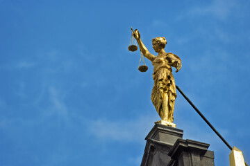 Guildhalls with gold statue on the roof on The Grote Markt, the Big Market the central square of Antwerp, Belgium