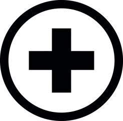 Simple black plus sign icon enclosed in a circle, symbolizing addition, creation, and positivity. A universal symbol for adding new items or zooming in, isolated on a white background