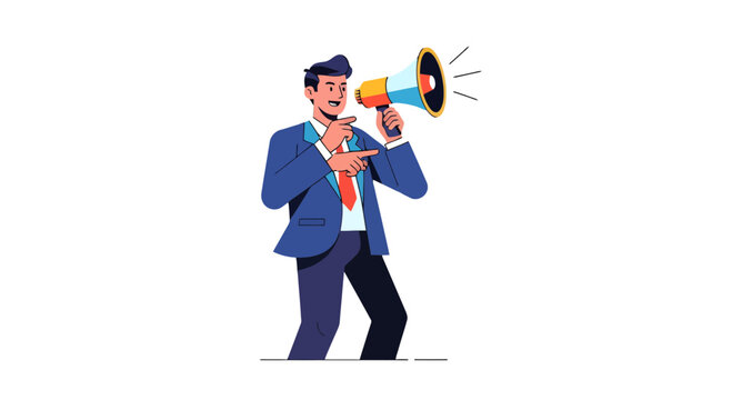 Businessman Speaking Through Megaphone Projecting Important Information Clearly And Directly