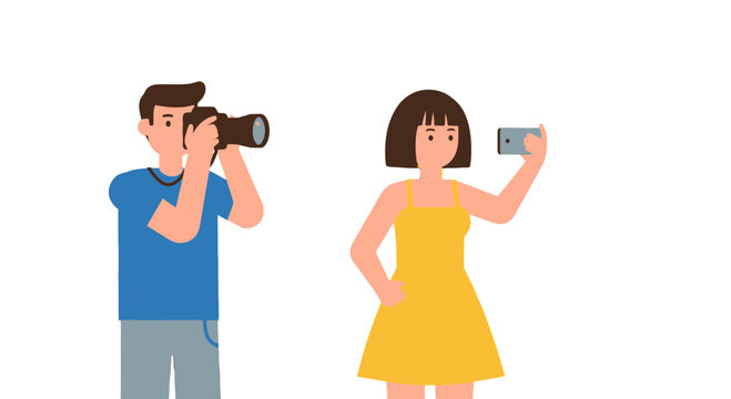 Capturing Moments: A Photographer and a Self-Portrait Enthusiast in a Simple and Modern Illustration - Powered by Adobe