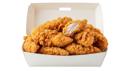 Crispy Fried Chicken Tenders In Takeout Box On Black Background
