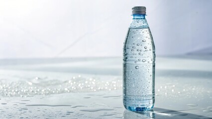 Clear Plastic Bottle Filled With Water And Covered In Droplets