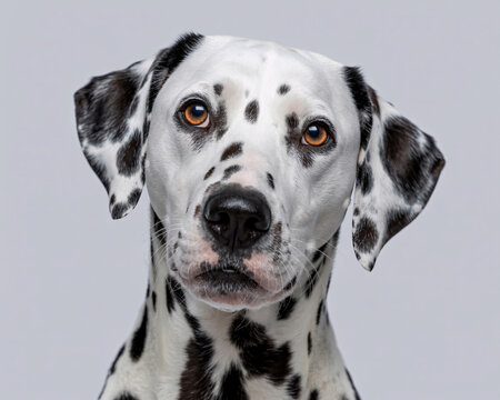 Captivating Dalmatian portrait with intelligent amber eyes, a perfect companion for pet lovers and branding. - Powered by Adobe