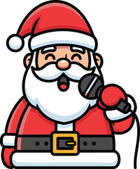 Santa Claus Singing on microphone Cute and Funny Cartoon Character for Christmas Fun  vector illustration