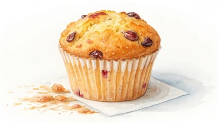 Watercolor Muffin with Cranberries on White Paper cranberry