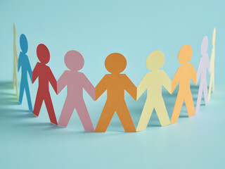 diverse paper figures standing together in unity and peace