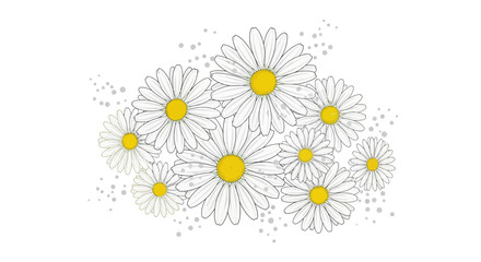 Elegant floral design featuring a cluster of white daisies with yellow centers and subtle gray dots