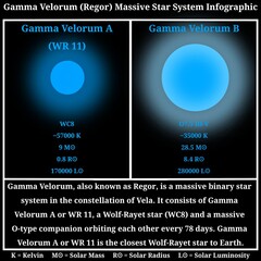 Gamma Velorum Binary System Infographic (Binary Wolf-Rayet and O-Type Stars System) – Scientific Infographic