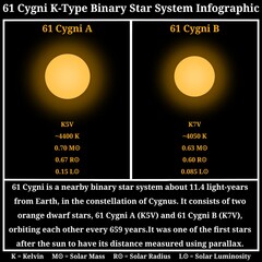 61 Cygni Binary System Infographic (Binary Orange Dwarf Stars System) – Scientific Infographic