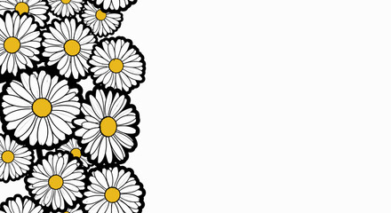 Floral arrangement featuring daisies in full bloom with graphic design and ample white space