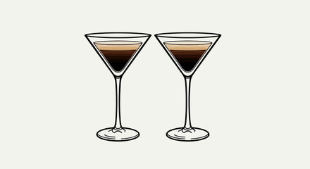 Elegant minimalist sketch of two espresso martinis ready to be savored and enjoyed together