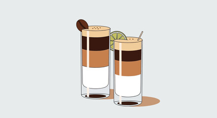 Elegant layered coffee drinks illustration, showcasing coffee art and modern beverage aesthetics