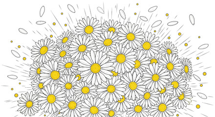 Abstract daisy bouquet illustration with minimalist design and bright yellow accents expressing joy
