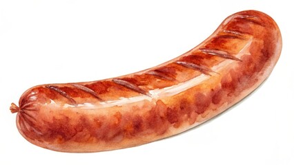 Watercolor Sausage Grilled Isolated White Background