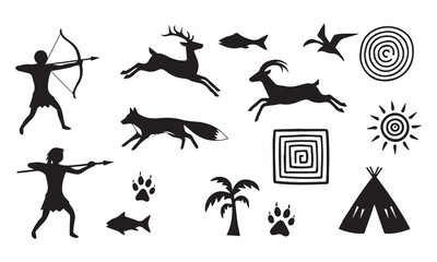 Ancient Culture Vector collection featuring tribal art, prehistoric silhouettes, natural symbols, and archaeological elements. Perfect for history illustrations, cultural projects, educational materia