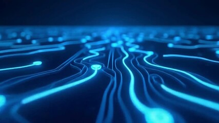 Futuristic glowing blue circuit lines animation showing digital data flow, ai neural network connections, and modern technology background – abstract cyber electronic system video - Powered by Adobe