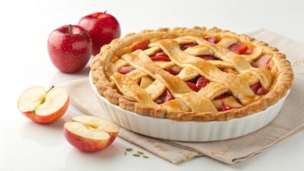 Golden Lattice Apple Pie with Red Apples lattice crust