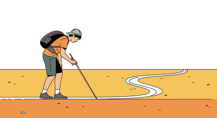 A Person Drawing A Path On The Ground Shows The Concept Of Guidance And Development