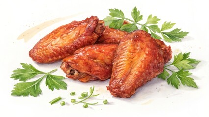 Four baked chicken wings with parsley and chives food