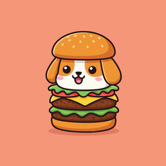 Cute Dog Burger Fusion Adorable Puppy Head on a Giant Hamburger Stack